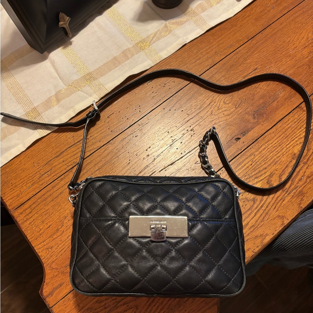 Michael Kors Black Crossbody Bag with Quilted Pattern and Adjustable Strap